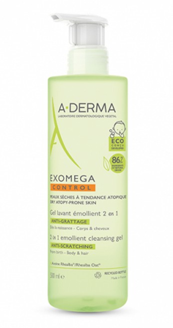 Aderma Exomega Control Gel Lavant Emollient 2 en 1 Corps et Cheveux 500ml